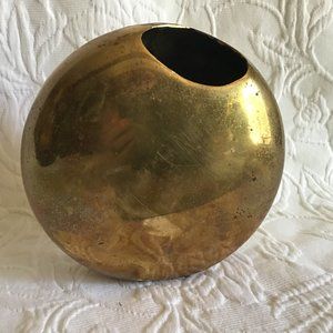 Unique MCM Circular Brass Unique Vase / Planter Vintage